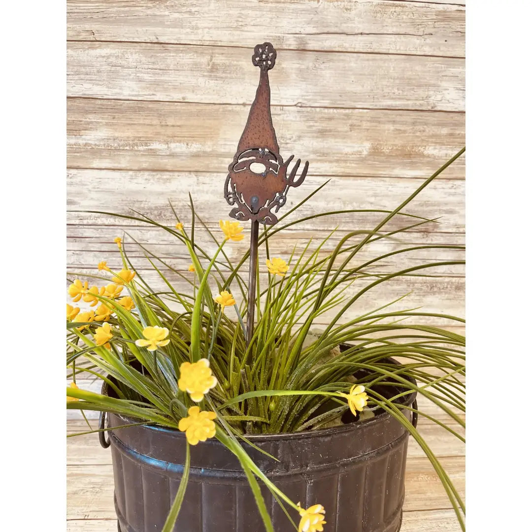 Gnome with Rake Plant Stake Garden Plant Stick
