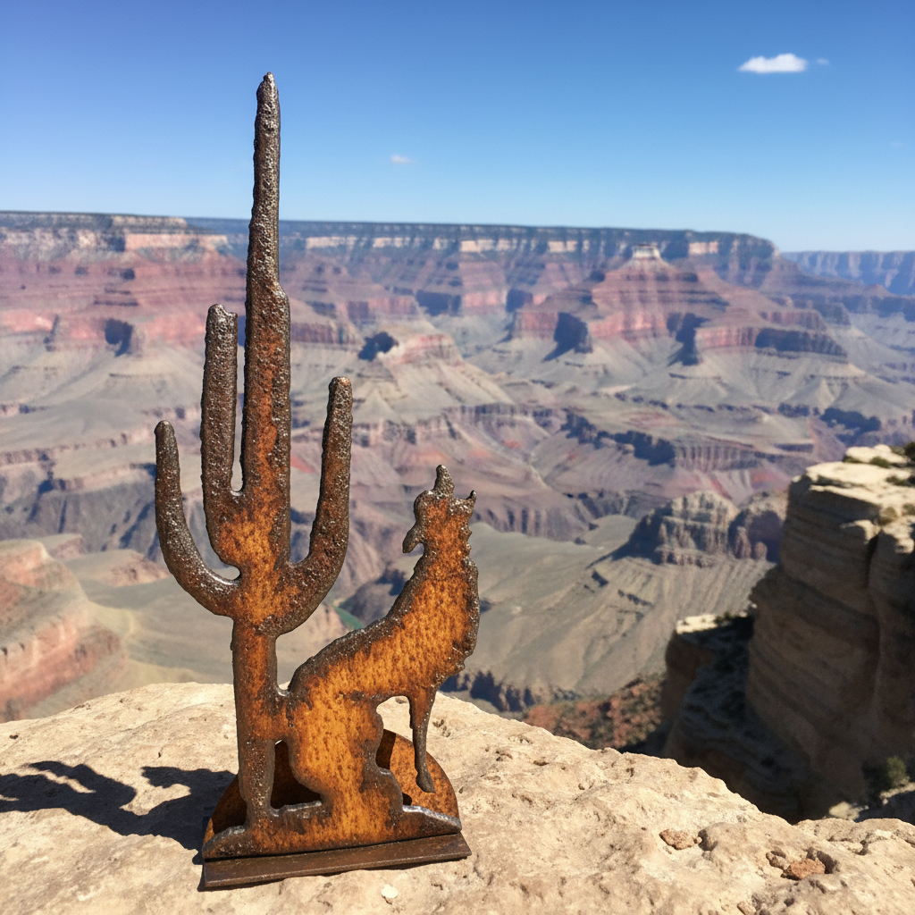 Coyote and Cactus Rustic Metal Doodad Standing Figurine