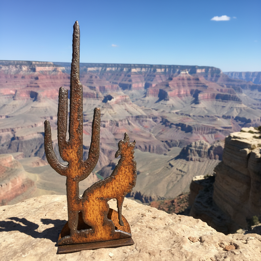 Coyote and Cactus Rustic Metal Doodad Standing Figurine