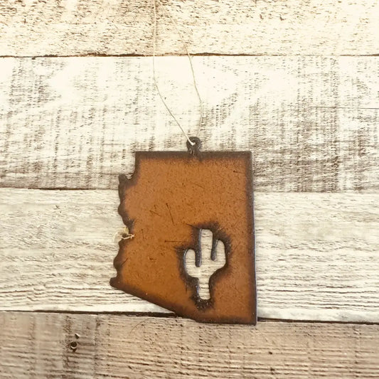 Arizona with Cactus Rustic Metal Ornament Made in USA