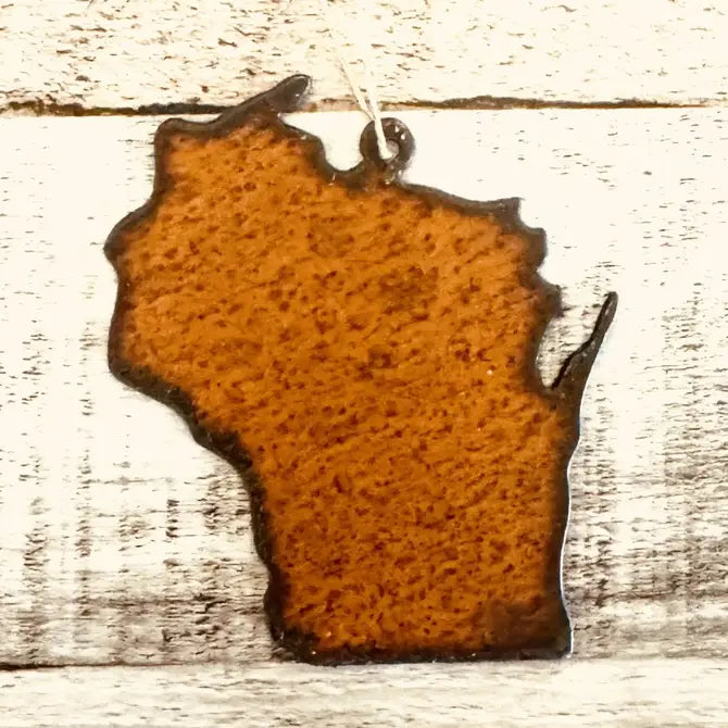 Wisconsin State Shape Rustic Metal Ornament