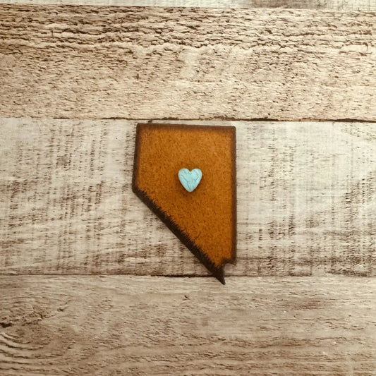 Nevada State shape Magnet with Faux Turquoise Heart
