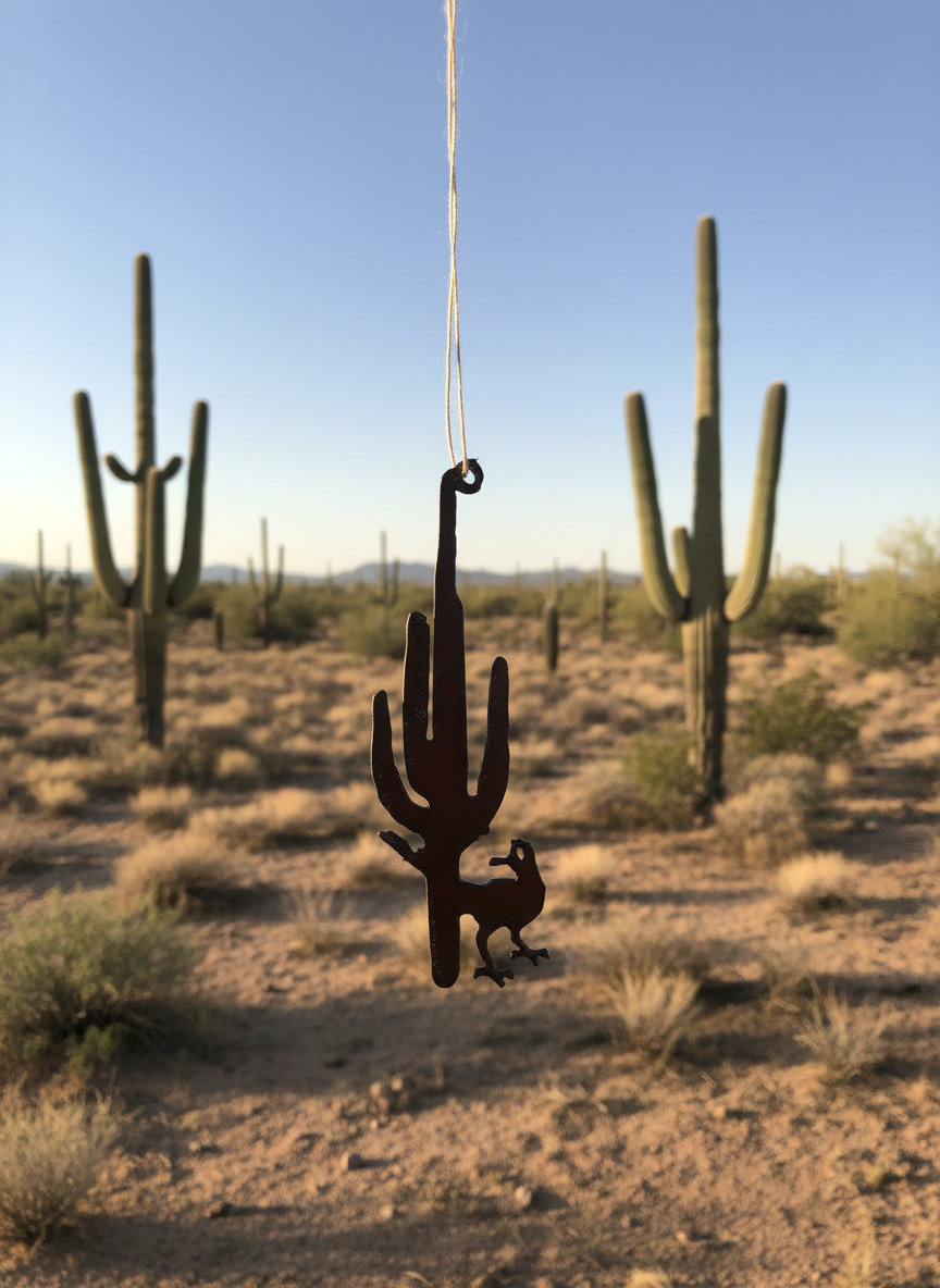 Roadrunner and Cactus Rustic Desert Arizona Ornament