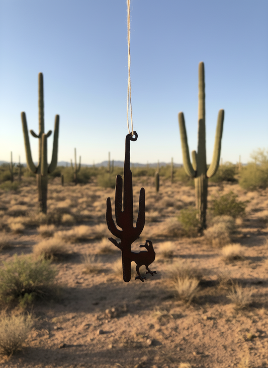 Roadrunner and Cactus Rustic Desert Arizona Ornament
