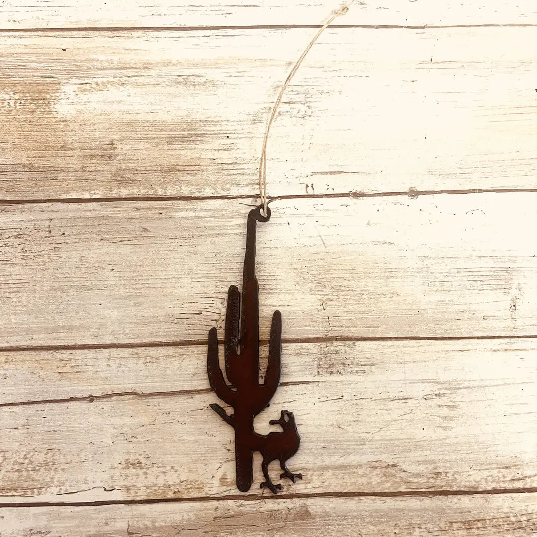 Roadrunner and Cactus Rustic Desert Arizona Ornament