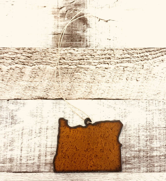 Oregon State Shape Rustic Metal Ornament