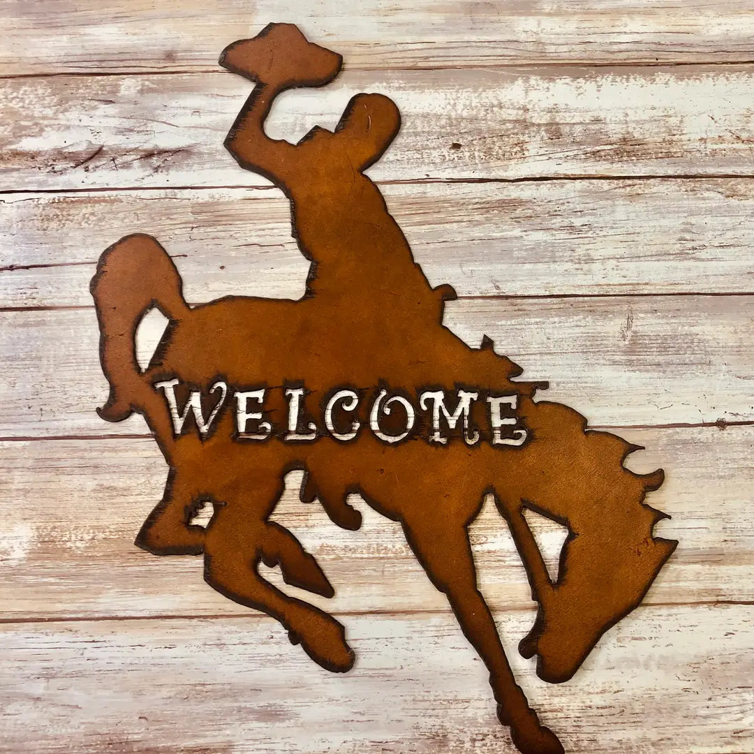 Bronc Rider Wyoming Western Image Welcome Sign