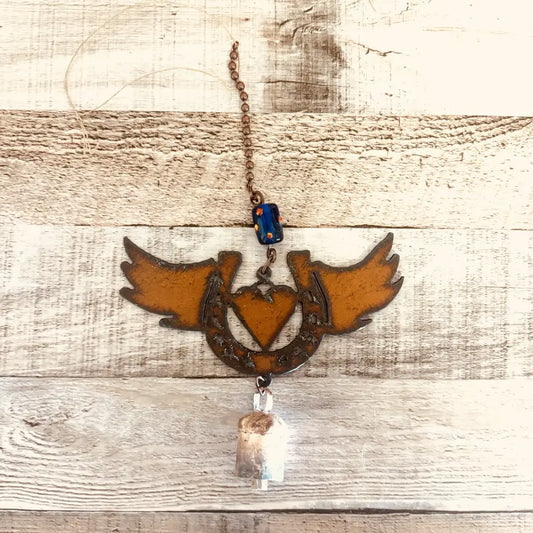 Winged horseshoe with Heart Horse Memorial Garden Bell