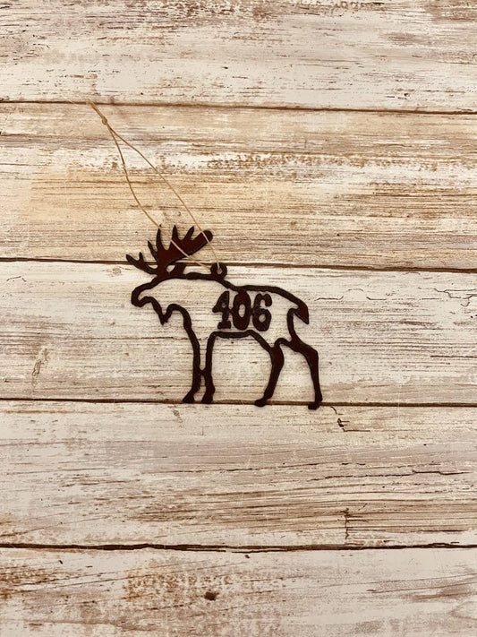 Moose Outline Ornament with Area Code 406 Christmas Rustic