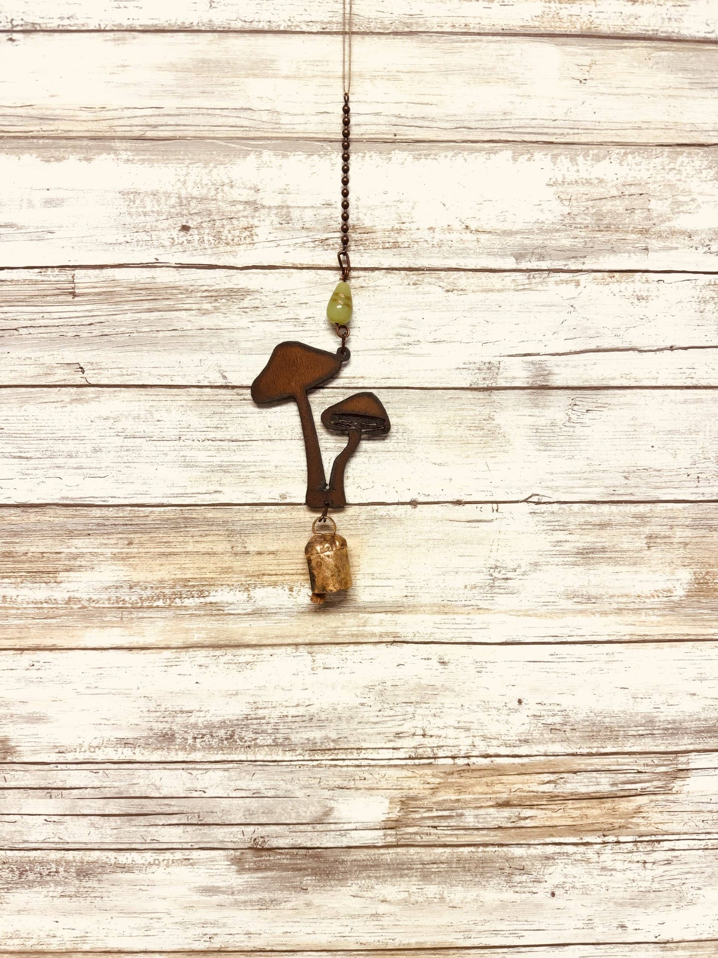 Double Mushroom Garden Bell Chime Rustic Metal Gift
