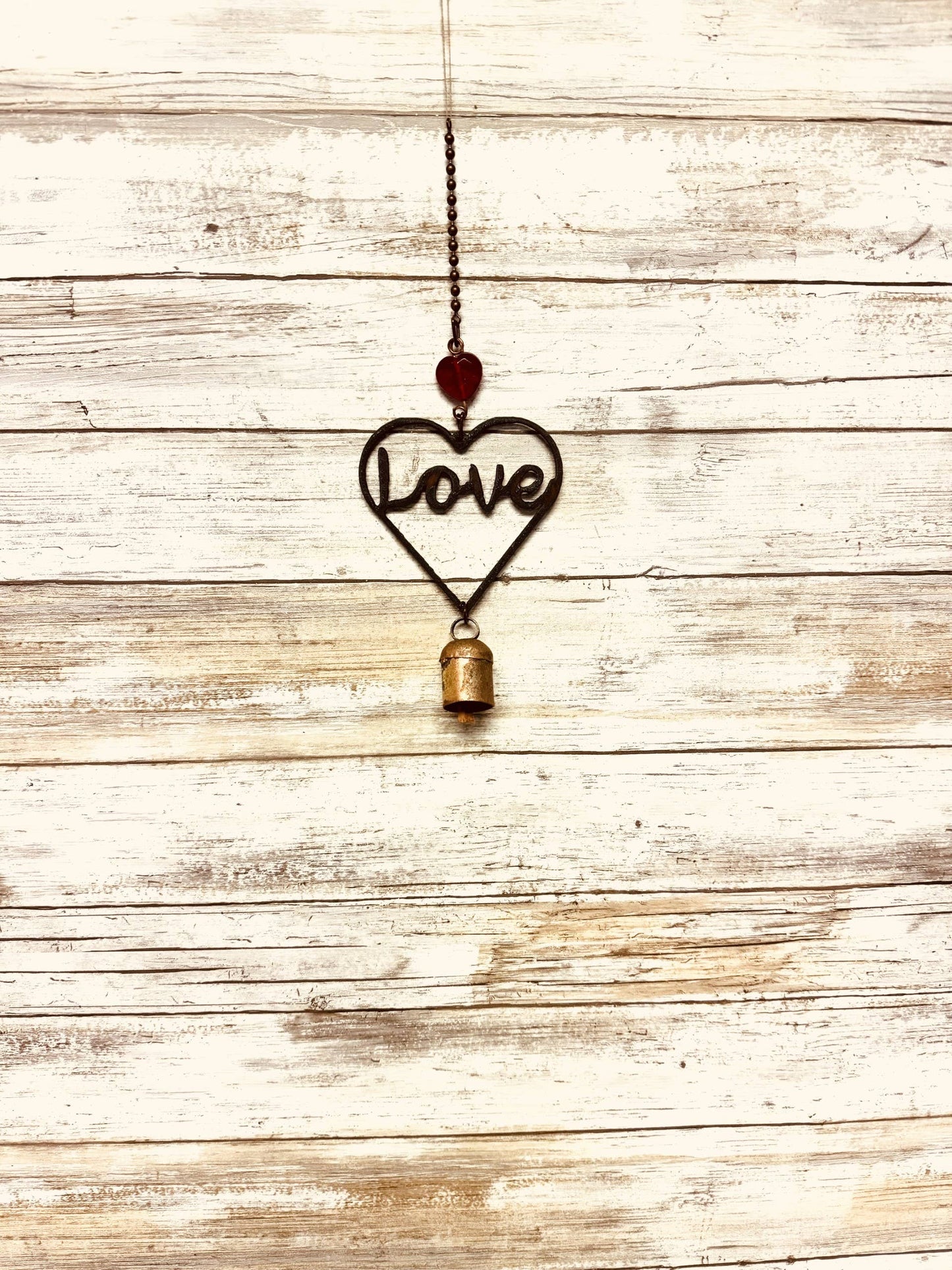 Heart Outline with love Valentines Rustic Metal Bell Chime