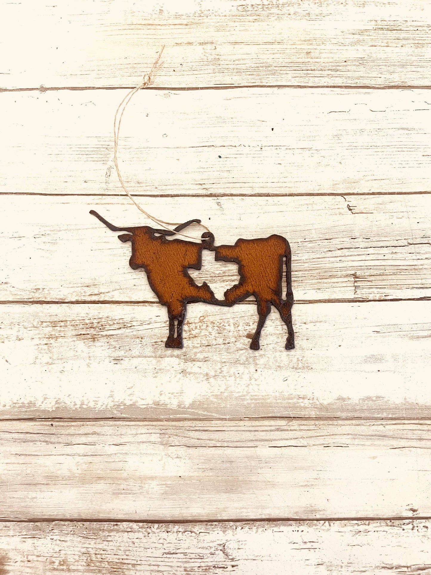 Full Body Steer with Texas Cutout Rustic Metal Christmas Orn