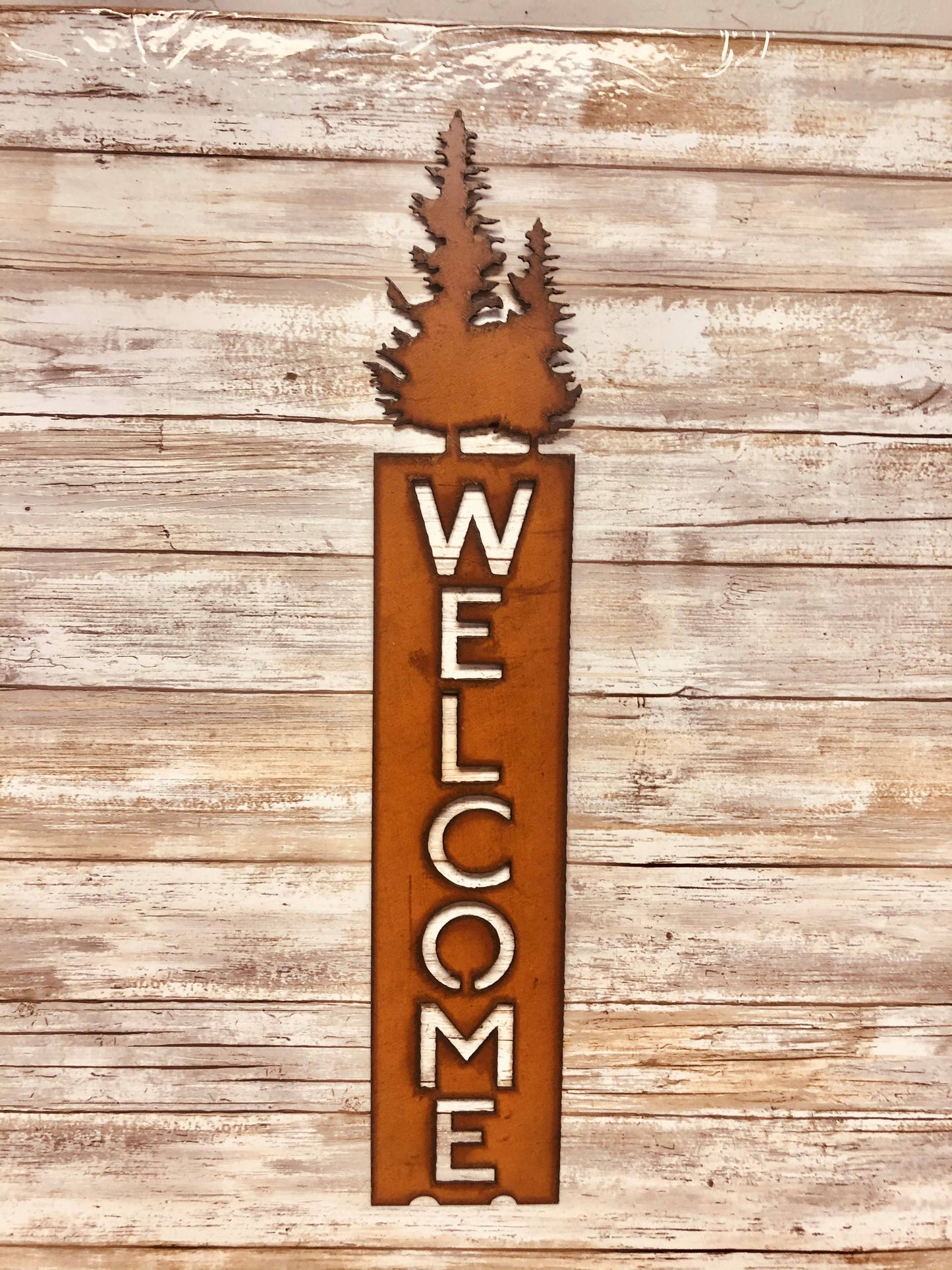 Double Pine Trees Lodge Vertical Welcome Sign