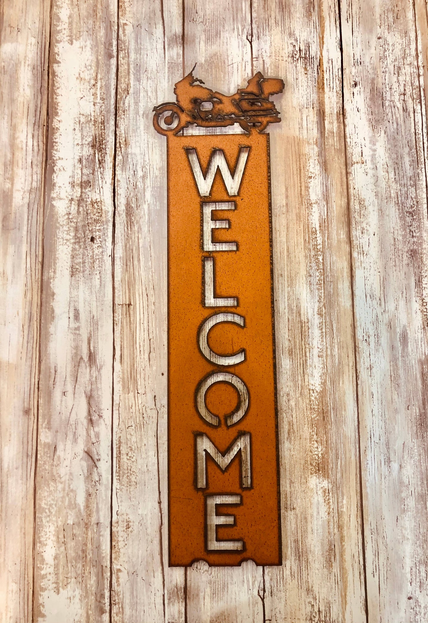 Full Dress Harley Motorcycle  Vertical welcome Sign