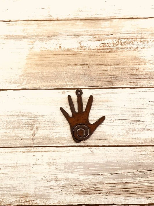 Hand With Swirl Charm Rustic Metal Native DIY Pendant