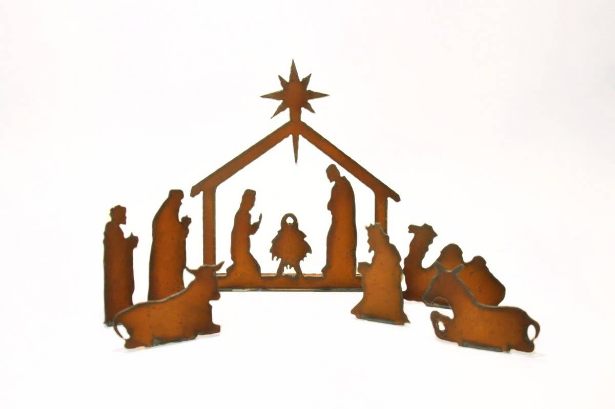 Nativity Scene  Large 7 Piece Set Rustic Metal