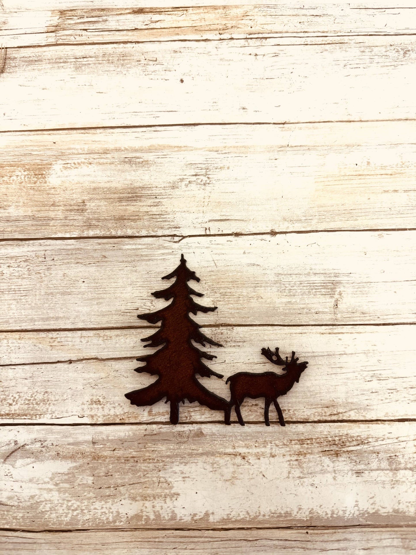 Elk and Tree Rustic Metal Magnet Colorado Arizona lodge Gift