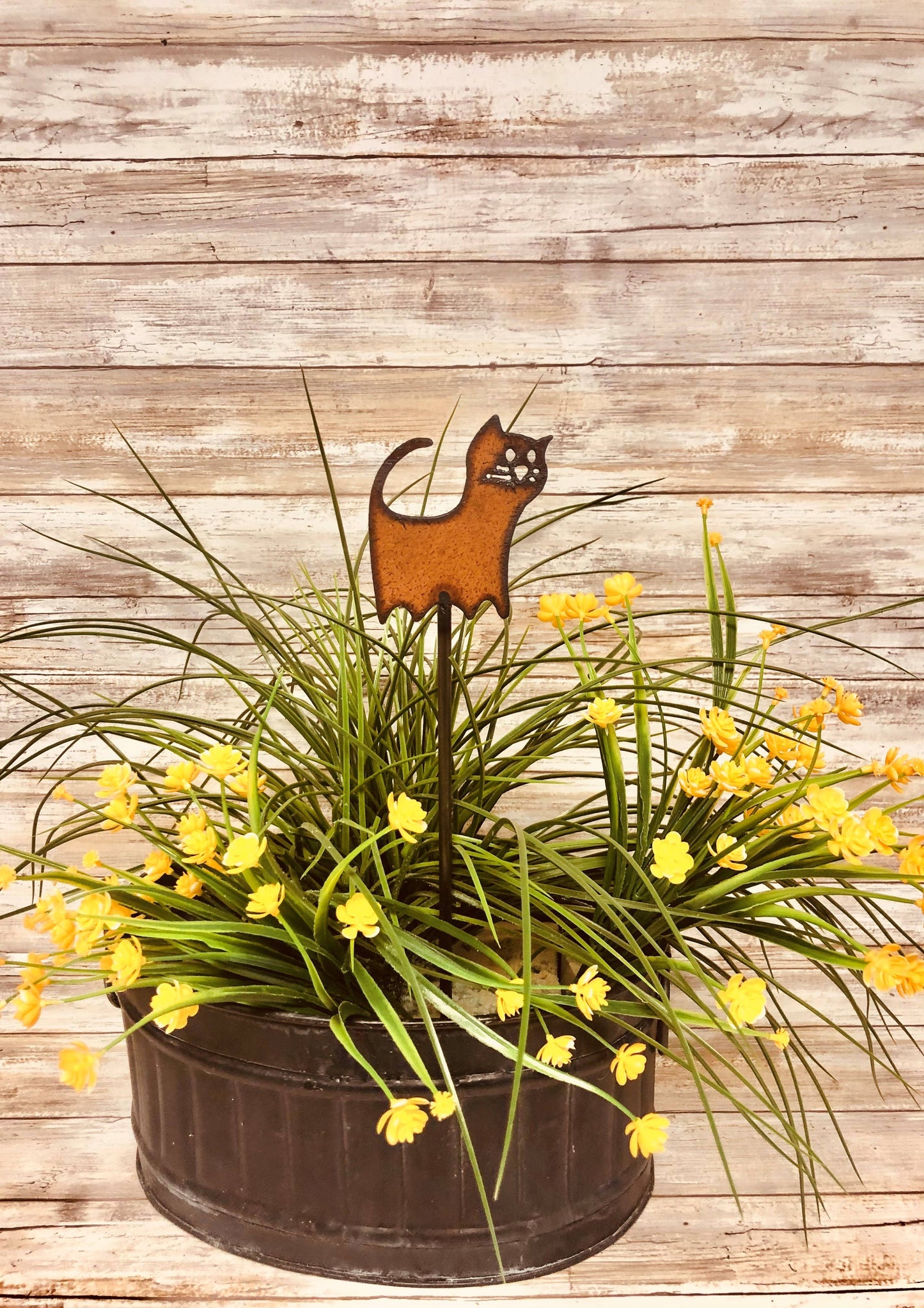 Comic Cat Kitty Rusty Garden Plant Stake