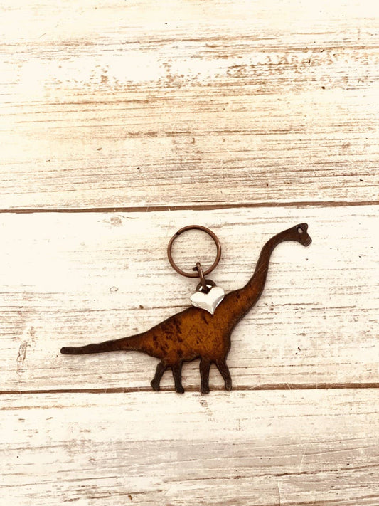 Brachiosaurus Dinosaur Key Chain Rustic Metal Gift