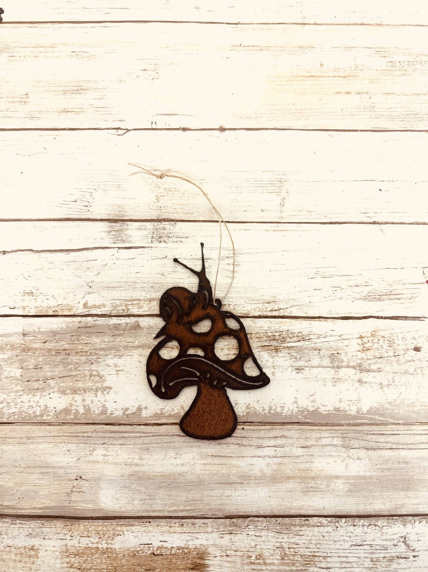 Mushroom with Snail Rustic Whimsical Ornament
