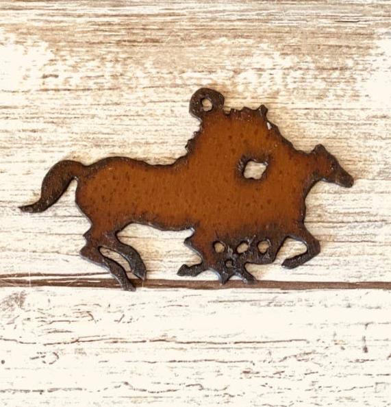 Double Running Horses Charm Pendant Rustic Metal