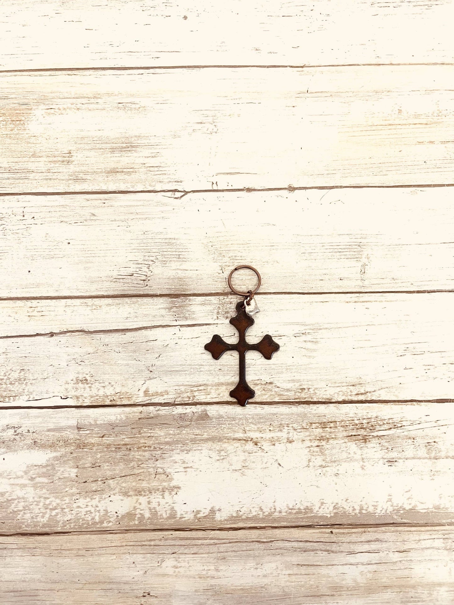 Cross Thin with Round Ends Keychain Rustic Religious Gift