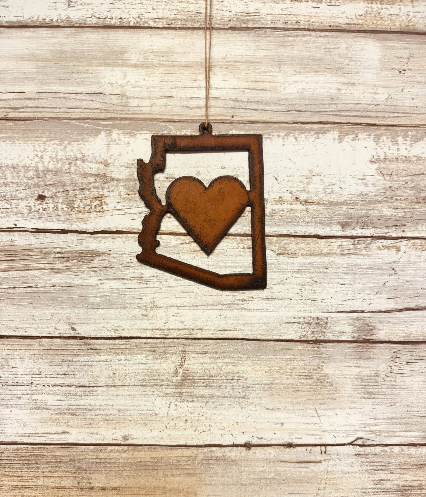 Arizona Outline with Heart Rustic Desert Ornament