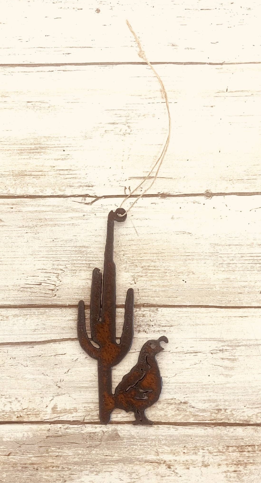 Quail and Cactus Desert Arizona Ornament Rustic Metal Gift