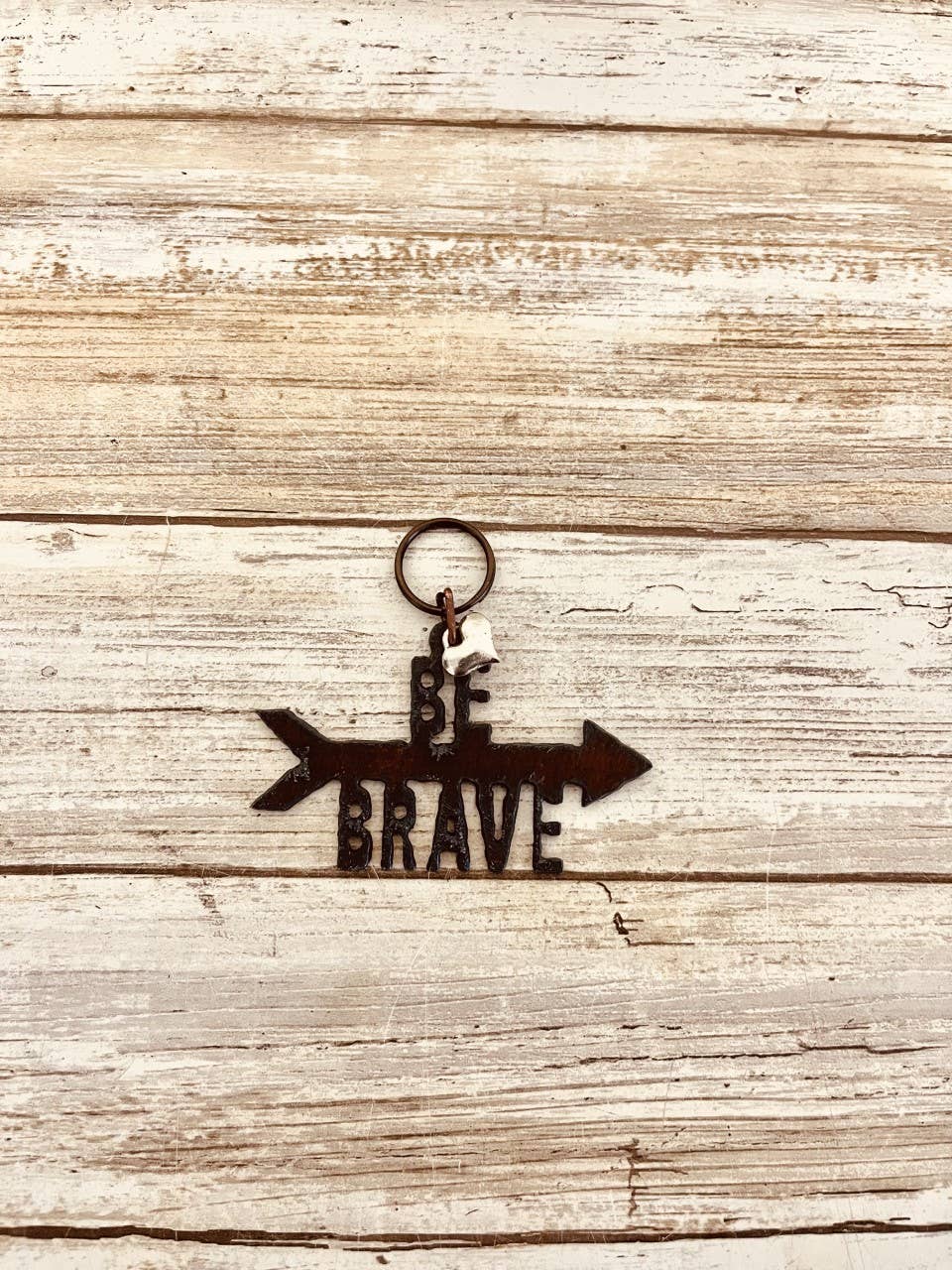 Be Brave Rustic Metal Keychain