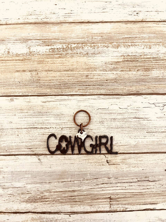 Cowgirl word Western Rustic Keychain