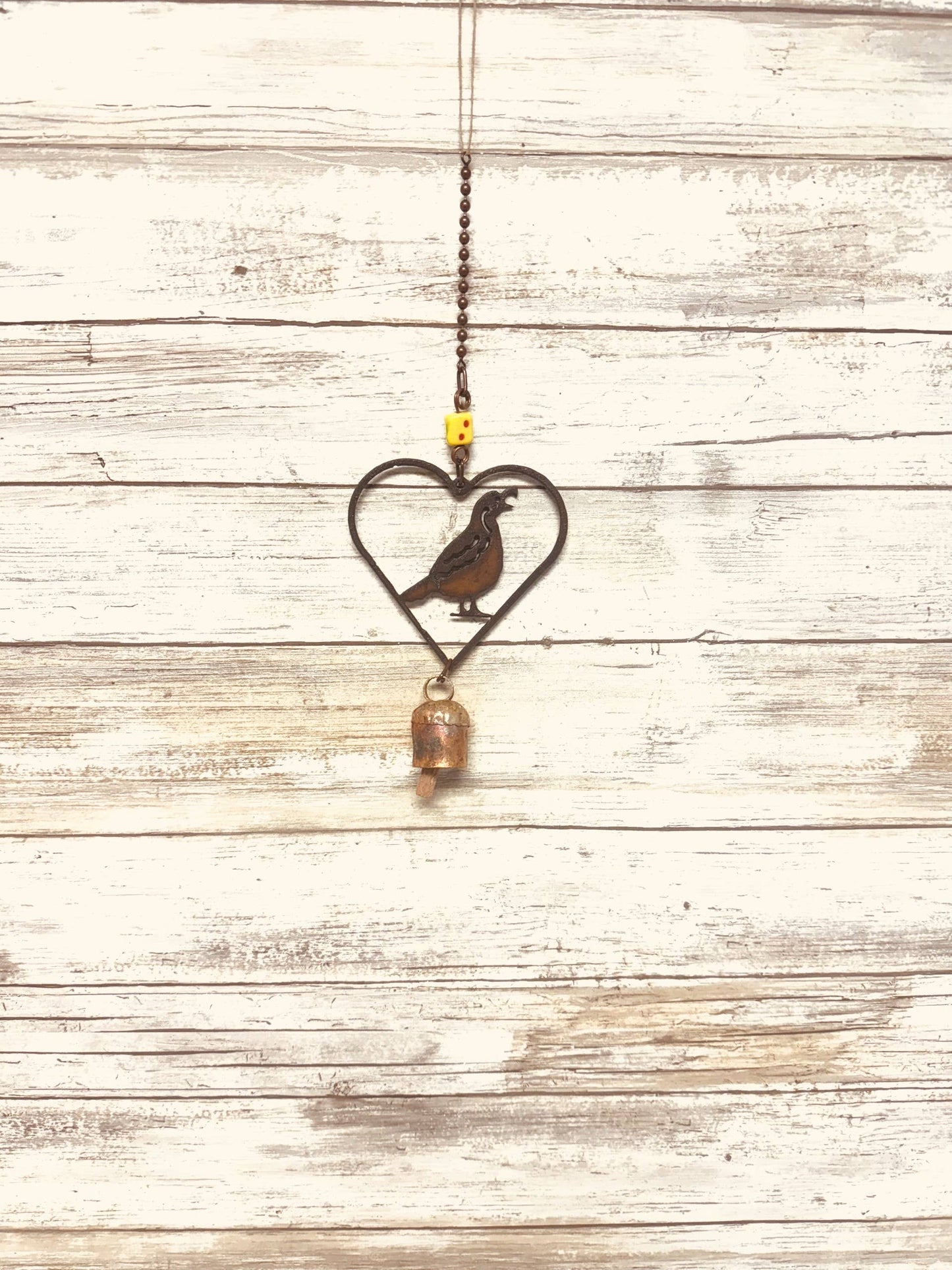 Heart Outline with Quail Desert Rustic Metal Garden Chime