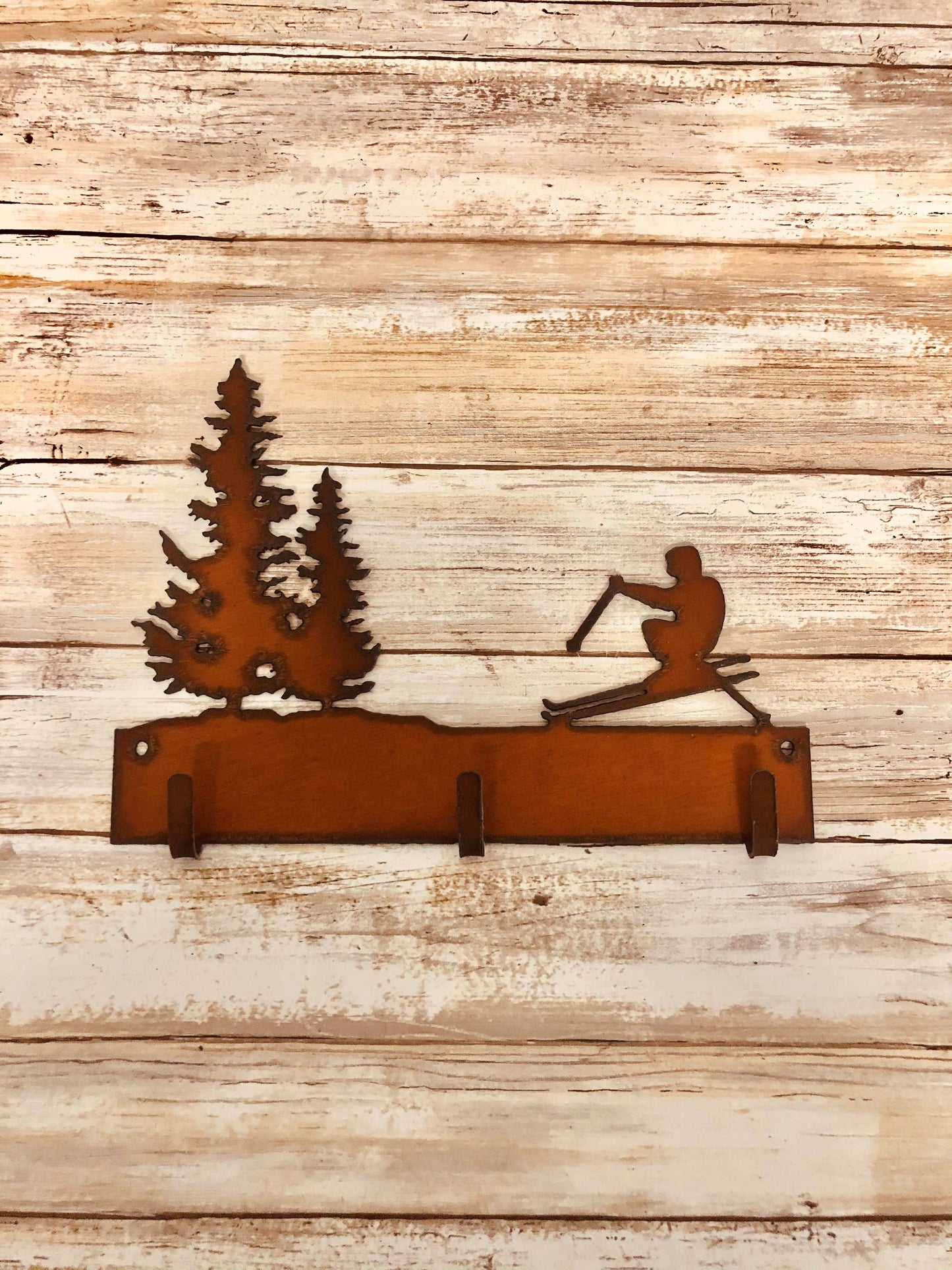 Skier and Double Pine Tree Triple Hook