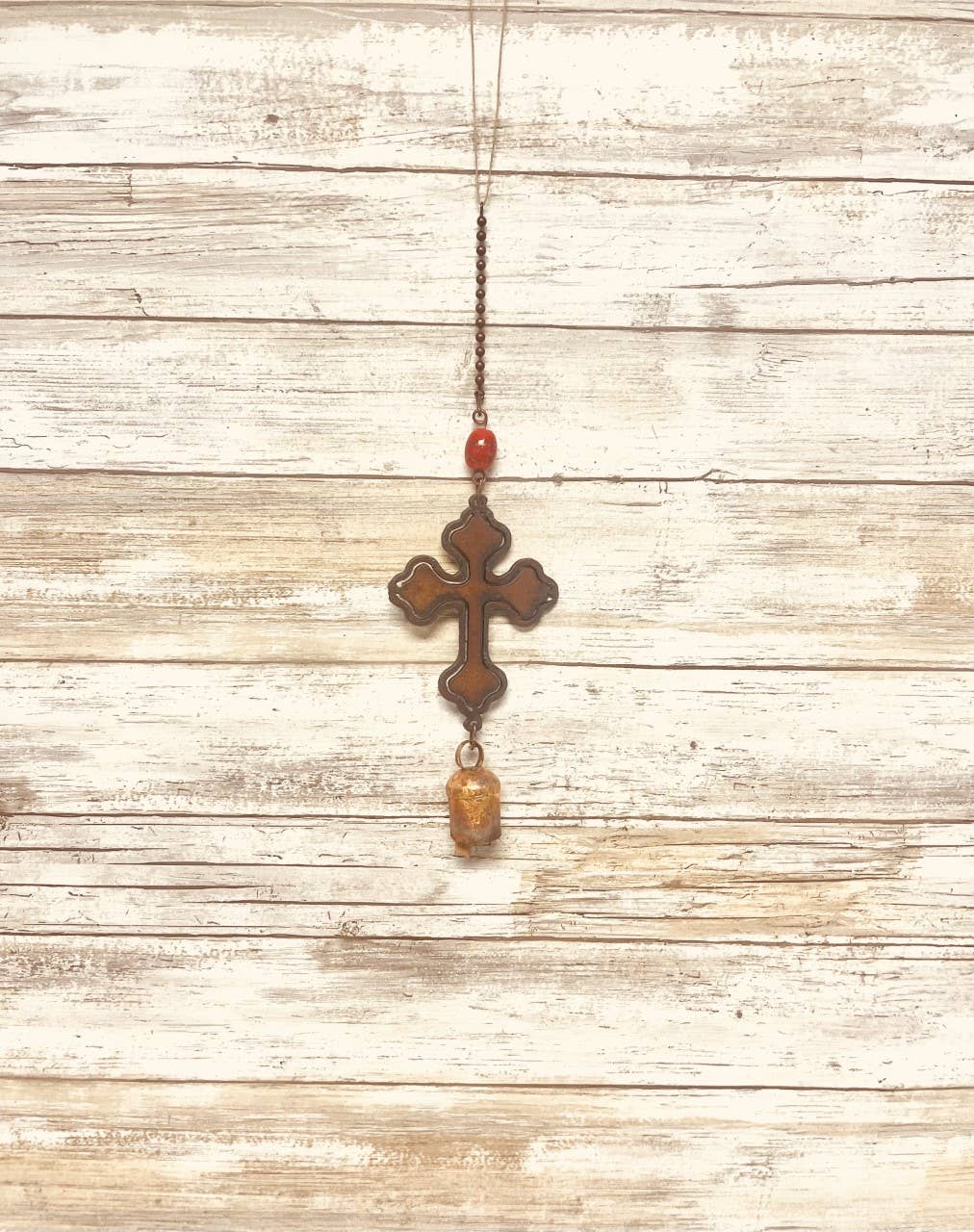 Cross with Cuts Rustic Bell Garden Chime Funeral Gift
