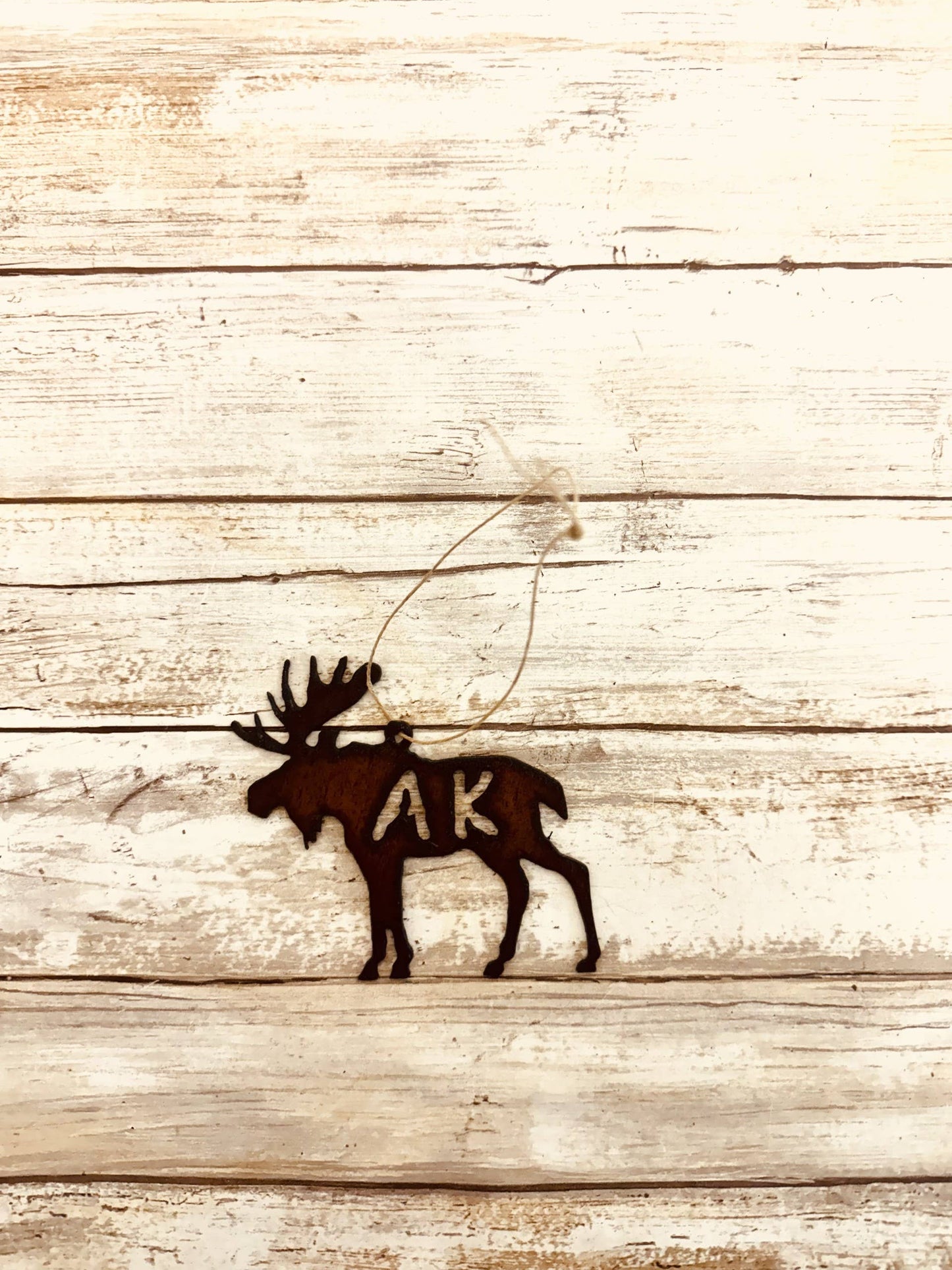 Moose Ornament with AK Cutout for Alaska Gift
