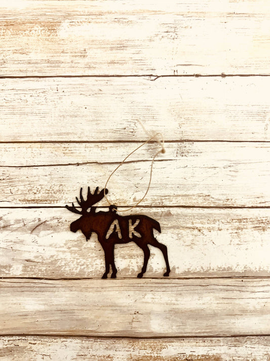 Moose Ornament with AK Cutout for Alaska Gift