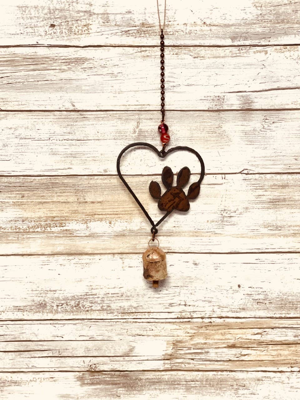 Heart Outline with Paw Bell Rustic Metal Pet Gift Chime