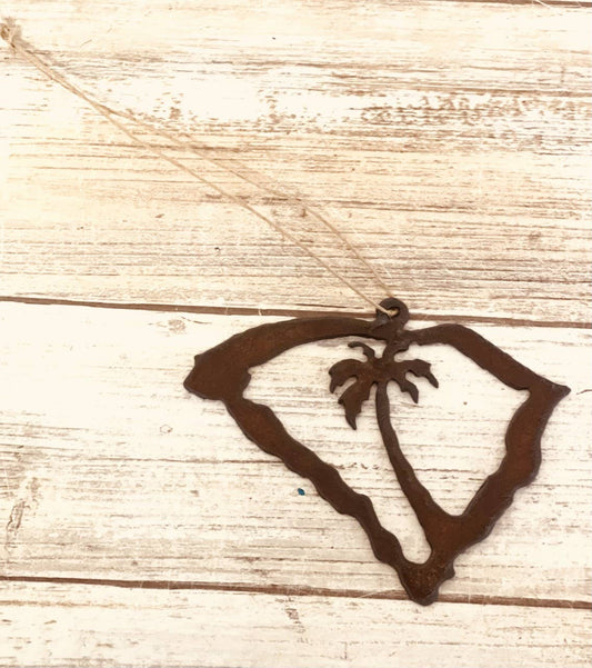 South Carolina Outline with Palm Tree Ornament