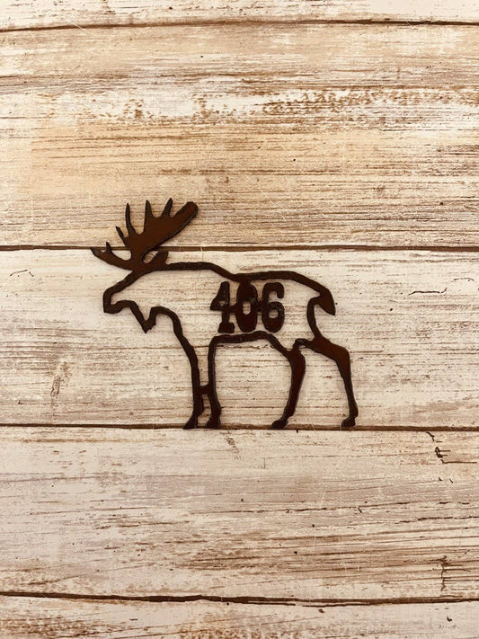 Moose Rustic Lodge Magnet with Area code 406  Montana