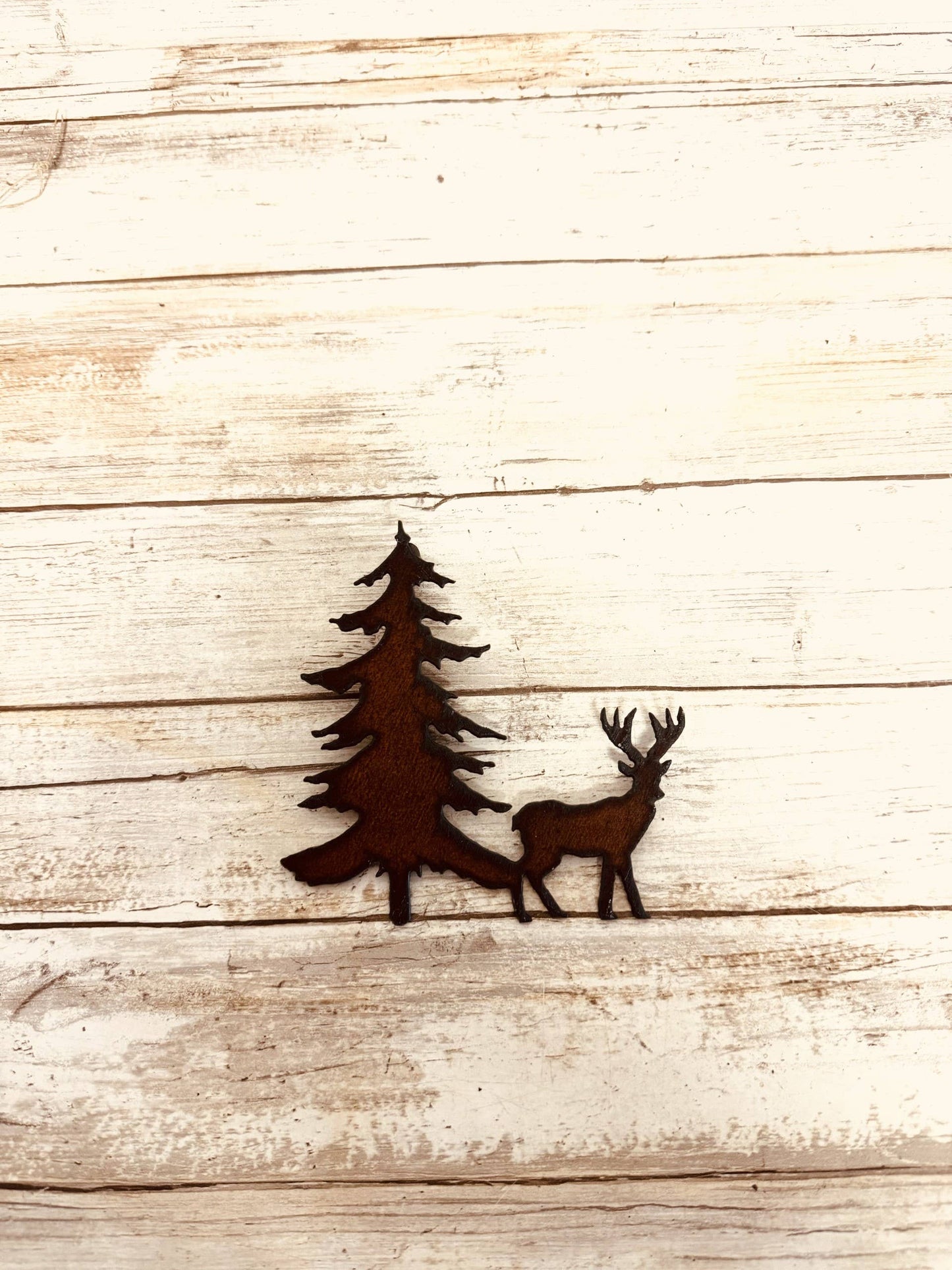 Deer and Pine Tree Rustic Metal Magnet Lodge Gift
