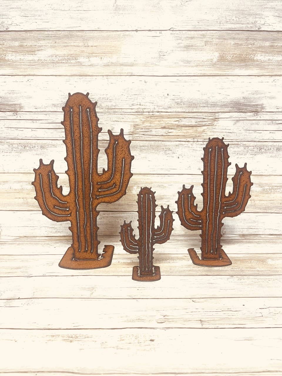 Emporium Cactus Yard Art Set Of 3 Rustic Metal Decor