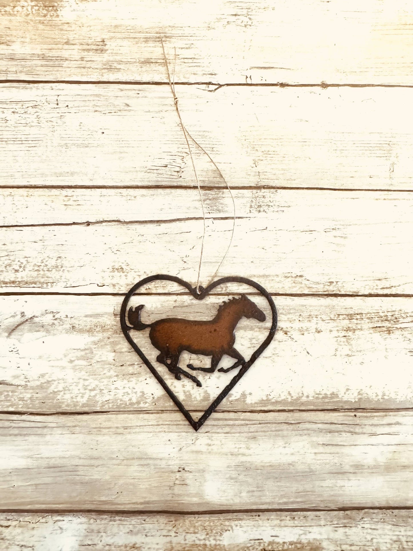 Heart Outline with Horse Rusted Metal Farm Ornament