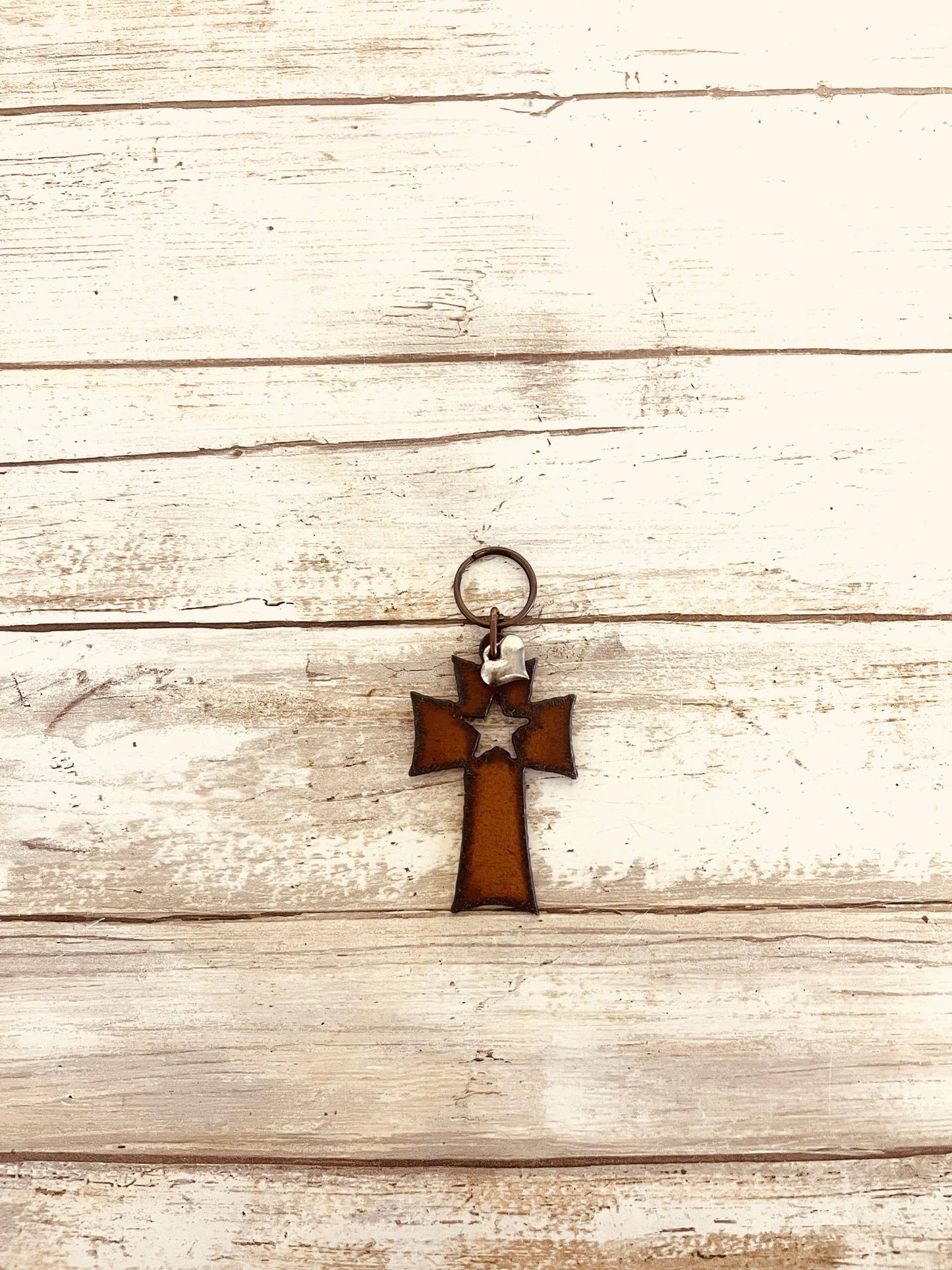 Cross with Star Keychain rustic Religious Gift