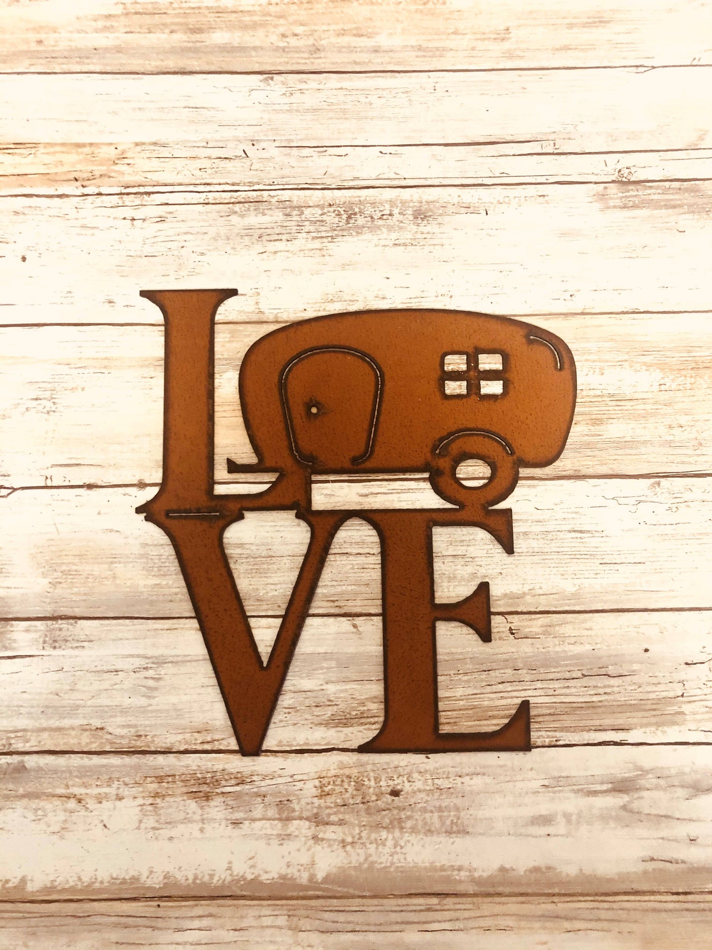 Love with the O as Camper Trailer Metal Sign
