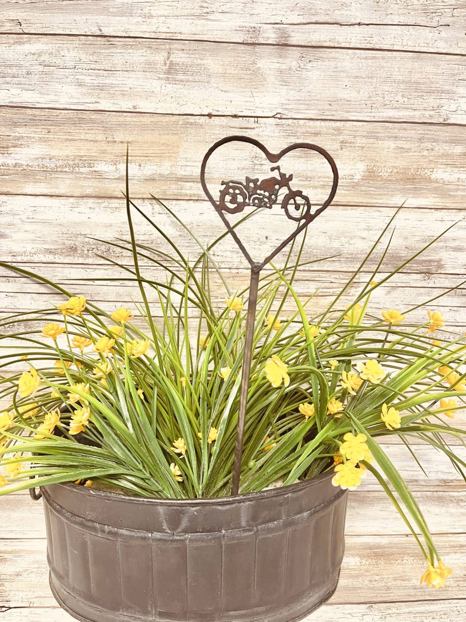 Heart Outline with Vintage Motorcycle Garden Plant Stake