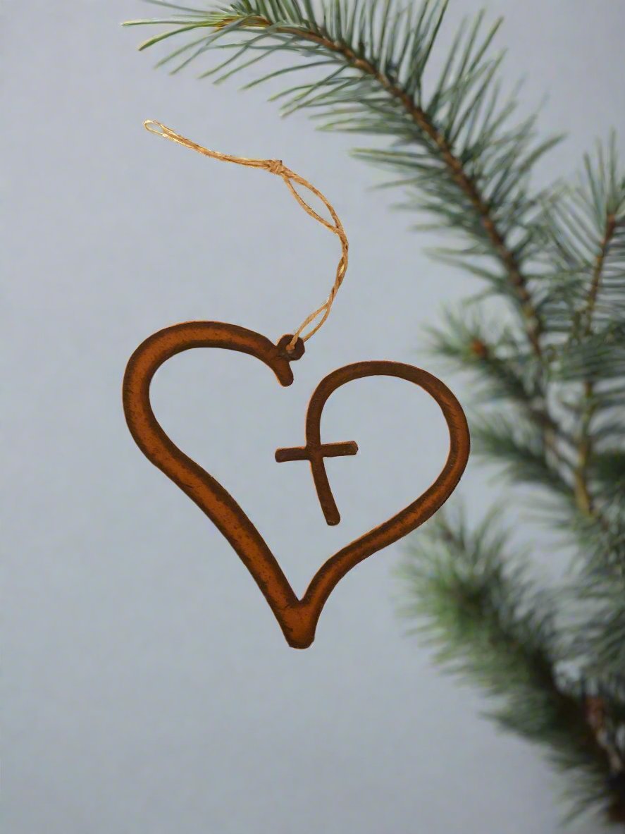 Heart with Cross Inspirational Ornament