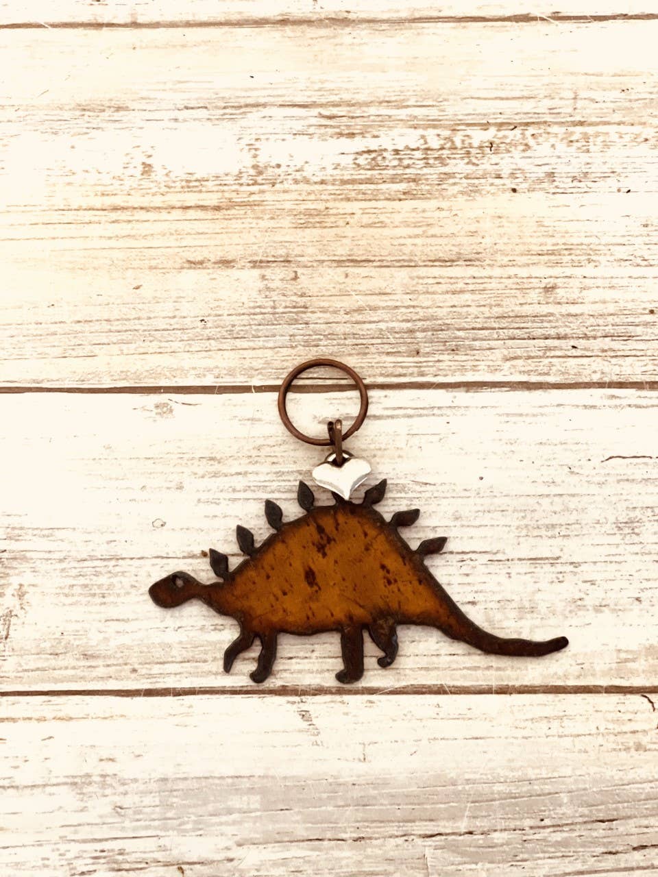 Stegosaurus Dinosaur Key Chain Rustic Metal Gift