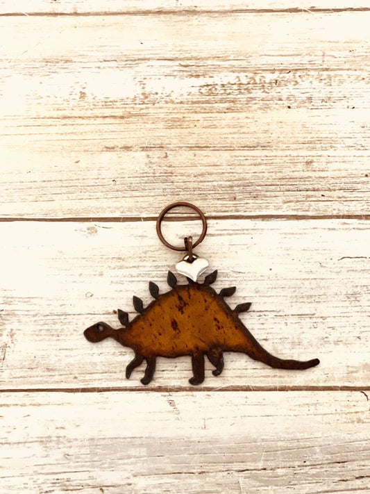 Stegosaurus Dinosaur Key Chain Rustic Metal Gift