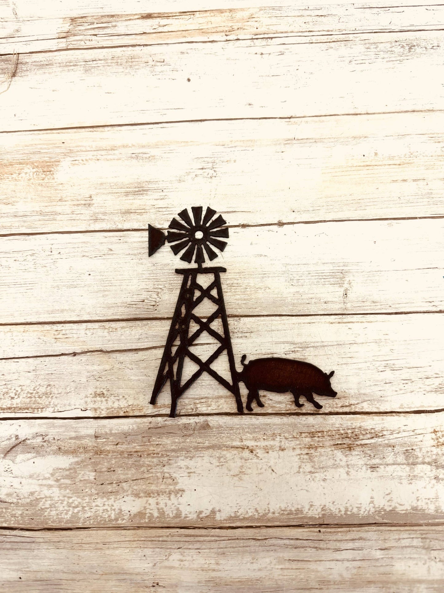 Pig and Windmill Rustic Farmhouse Metal Magnet Rustic Gift