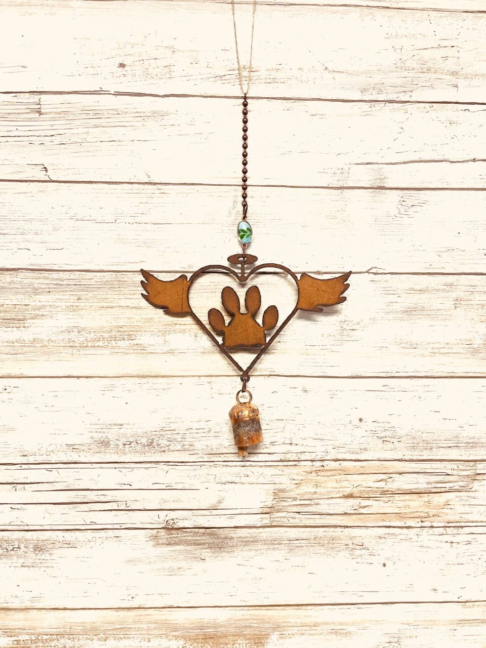 Flying Heart Outline with Paw and Wings Bell Chime Garden